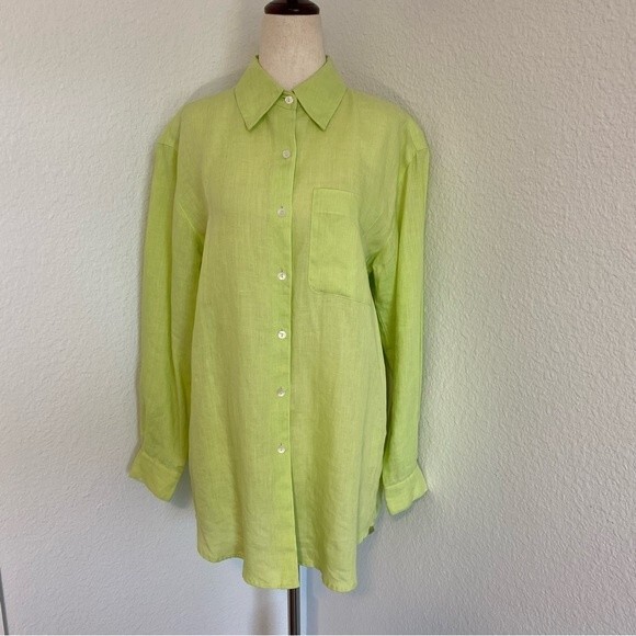 NWOT  Liz Claiborne Linen Lime Green Button Top w/Unique Belt Rare Size S - Picture 3 of 10